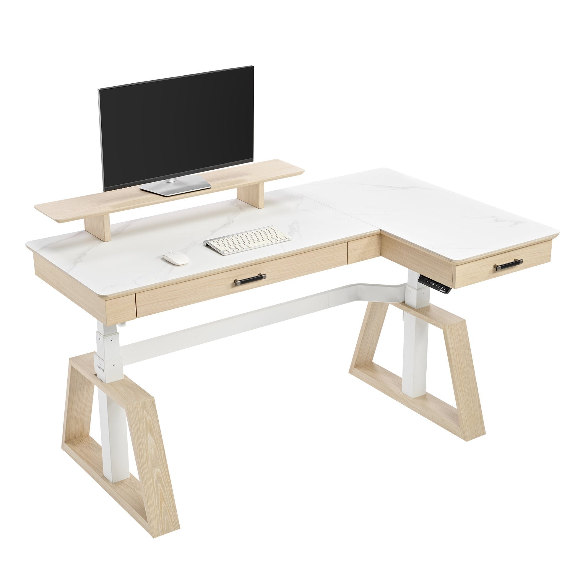 Ark L60, 63x23 L Shaped Executive Slate Standing Desk with Two-Drawer