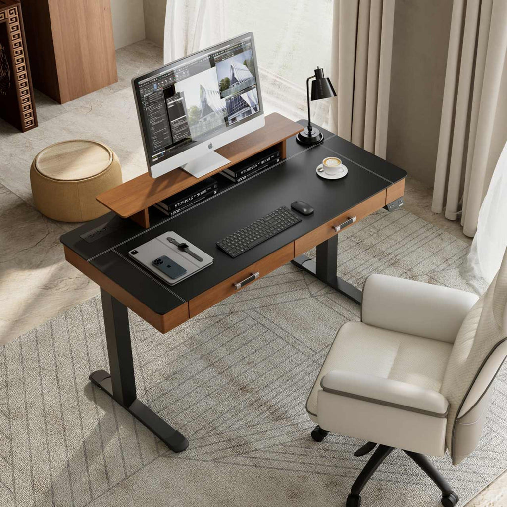 55x23 Standing Desk with Drawers, Leather Finish