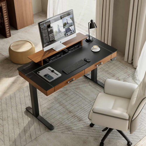 55x23 Standing Desk with Drawers, Leather Finish