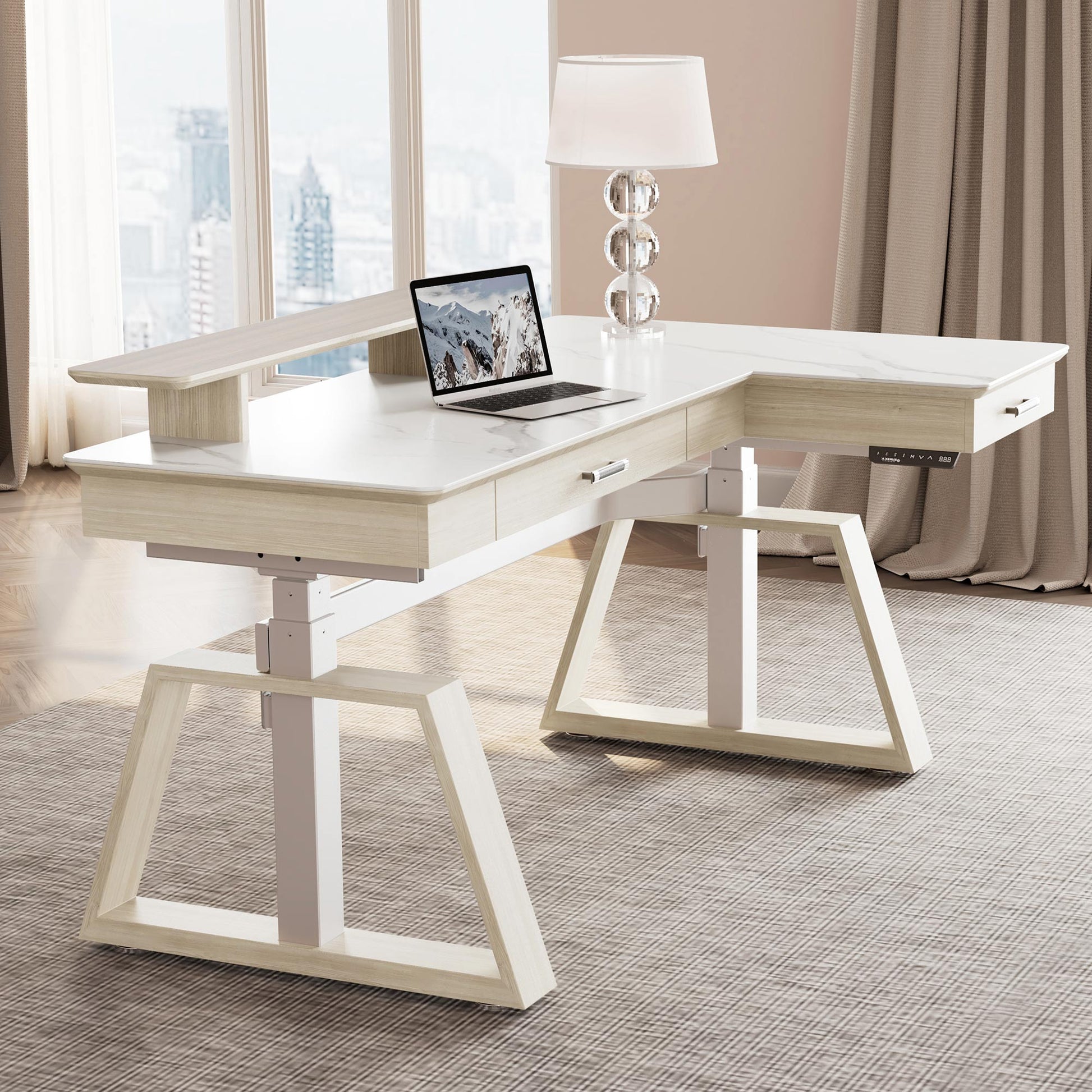 Ark L60, 63x23 L Shaped Executive Slate Standing Desk with Two-Drawer