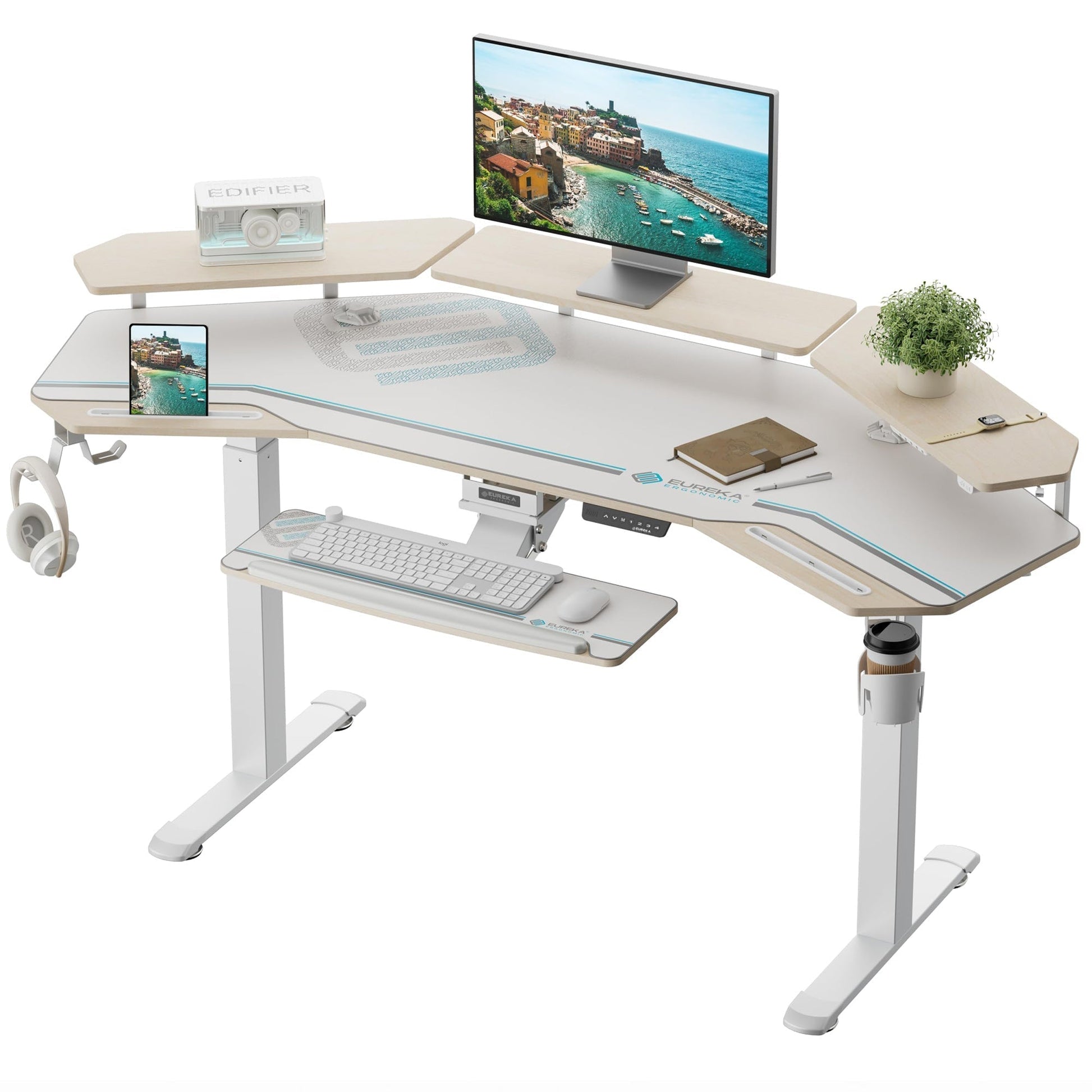 Aero Pro, 72x23 Wing Shaped Standing Desk with Accessories Set