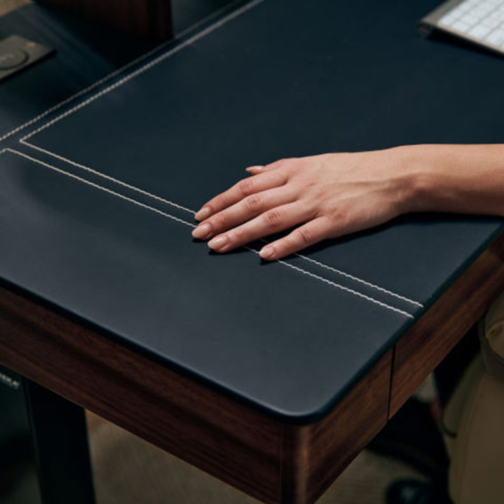 55x23 Standing Desk with Drawers, Leather Finish